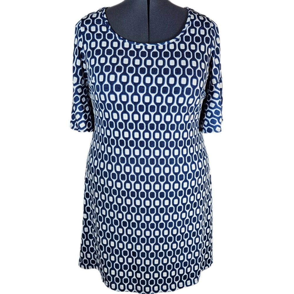 Ronni Nicole Bell Sleeve Shift Dress Womens 1X Geometric Mod Retro Flare Office